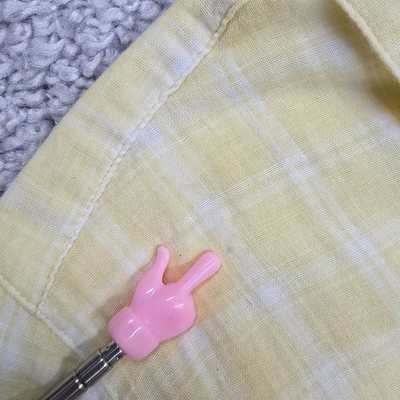 J Jill Shirt Women 2X Yellow White Plaid Button Roll Tab Sleeve Beachy Coastal‎ - Picture 8 of 11